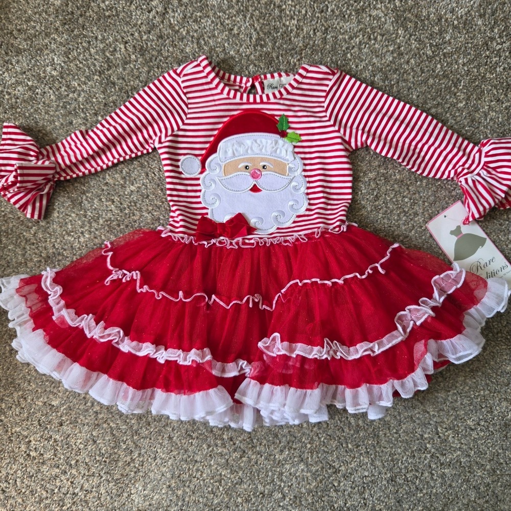 Rare Editions Girls Christmas Santa Tutu Dress Red White Striped 2T H778195 Read